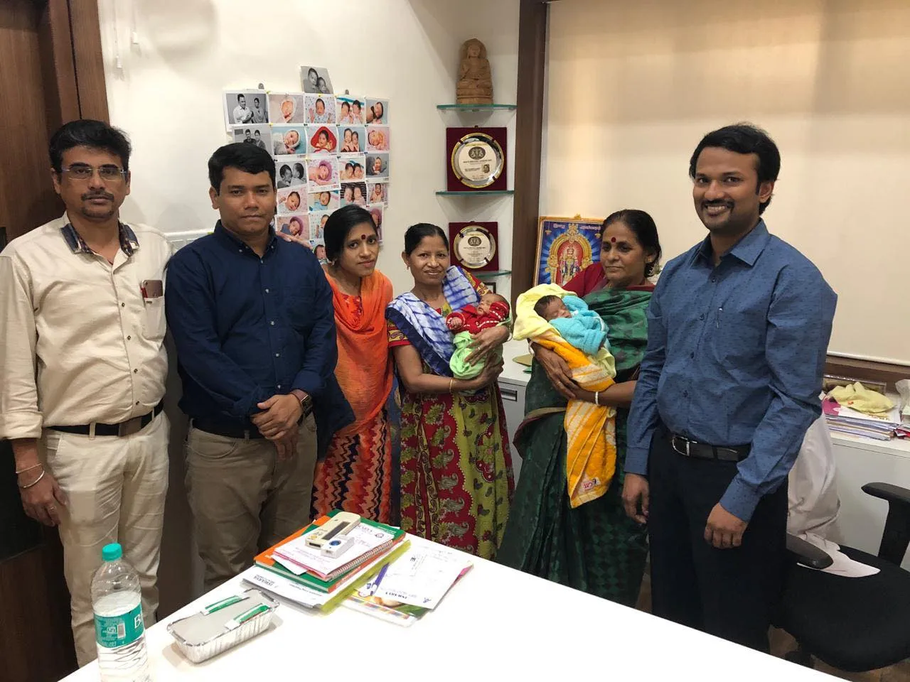 Extended family celebrating newborn twins after azoospermia and IVF treatment in Chennai